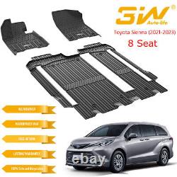 3W Heavy Duty All-Weather Floor Mats Set For 2021-2023 Toyota Sienna 8 Seat TPE