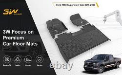 All Weather Floor Mats for 2015-2023 Ford F150 SuperCrew Cab Front Rear 3PCS Set