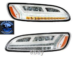 Chrome 6 all LED Headlight For Peterbilt 386 2005-2015 & 387 1999-2010 pair new