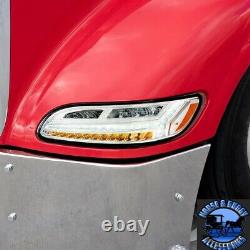 Chrome 6 all LED Headlight For Peterbilt 386 2005-2015 & 387 1999-2010 pair new