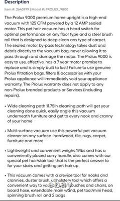 Prolux 900 Pet Upright Vacuum with HEPA Filter PROLUX 9000 NEW IN BOX