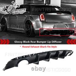 Shark Fins Rear Bumper Lip Diffuser For Chrysler 300 C S 2015-2022 Glossy Black